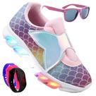 Tenis Feminino De Led Calce Facil Refletivo Infantil Sereia Personagem DiversÃo Luzinha + Oculos e Relogio Tenis Feminino De Led Calce Facil Refletivo Infantil Sereia Personagem DiversÃo Luzinha + Oculos e Relogio