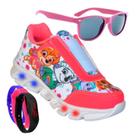 Tenis Feminino De Led Infantil Patrulha Canina Meninas Casual + Oculos + Relogio PCFE+O+R