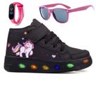 Tênis Feminino Infantil De Led Botinha de Unicórnio Infantil Escolar + Oculos + Relogio
