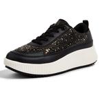 Tênis feminino LUCKY STEP com strass, moderno, plataforma, preto