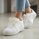 Tênis Feminino Plataforma com Laço Casual Elegante Confortável Leve Moda Dia a Dia Estiloso Delicado
