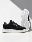 Tênis Feminino Plataforma Preto Casual Streetwear Detalhes Holográficos