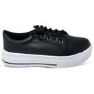 Tênis Feminino Preto Liso Flatform Detalhe Listra