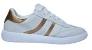 Tênis feminino usaflex em couro super conforto branco/bronze - Tênis feminino usaflex em couro super conforto branco/bronze -