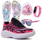 Tenis Infantil De Amarrar Meninas Leve Desenhos LIGHT + Mochila Chinelo Oculos Relogio