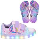 Tênis Infantil De Led Feminino Casual Desenho Sereia + Chinelo