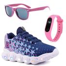Tenis Infantil De Led Meninas Calce Facil Desenhos Luzinha LIGHT + Oculos Relogio