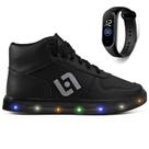 Tenis Infantil De Led Meninos Botinha Cano Alto Escolar Casual Basico + Relogio