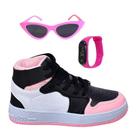 Tênis Infantil Feminino Casual Botinha Cano Alto Meninas Básico Escolar +Óculos+Relógio Tênis Infantil Feminino Casual Botinha Cano Alto Meninas Básico Escolar +Óculos+Relógio