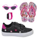Tênis Infantil Feminino Estrela Detalhe Bordado Estiloso + Chinelo + Óculos + Relógio Tênis Infantil Feminino Estrela Detalhe Bordado Estiloso + Chinelo + Óculos + Relógio