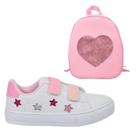 Tênis Infantil Feminino Estrela Detalhe Bordado Estiloso + Mochila Coração