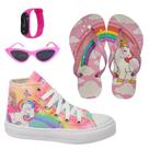 Tênis Infantil Feminino Unicórnio Sereia Menina Botinha Cano Alto Club Magia +Chinelo+Óculos+Relógio