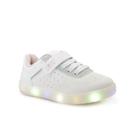 Tênis Infantil Kidy Casual Branco e Prata com tiras autocolantes e Luz de Led