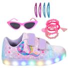Tênis Infantil Led Feminino Sereia Cano Baixo Casual +Tictac+Pulseira+Óculos