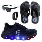 Tênis Infantil Led Masculino Jogging Casual Preto Chumbo Fogo +Óculos+Relógio+Chinelo