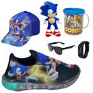 Tênis Infantil Led Slip On Personagem/Super Heróis +Óculos+Relógio+Boné+Boneco+Caneca