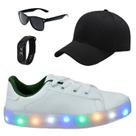 Tênis Infantil Masculino De Led Casual Confortável Estiloso Básico Cadarço +Boné+Óculos+Relógio Tênis Infantil Masculino De Led Casual Confortável Estiloso Básico Cadarço +Boné+Óculos+Relógio