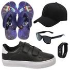 Tênis Infantil Masculino Escolar Casual Menino Novo +Chinelo+Óculos+Relógio+Boné Tênis Infantil Masculino Escolar Casual Menino Novo +Chinelo+Óculos+Relógio+Boné