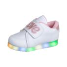 Tenis Infantil Meninas Beakid Led Casual Luzinha Branco e Rosa