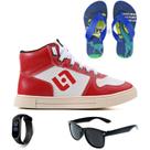Tenis Infantil Meninos Botinha Cano Alto Escolar Casual Basico + Chinelo Oculos Relogio