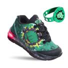 Tênis Led Infantil Masculino Esmaga Verde com Pulseira Menino