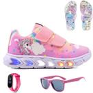 Tenis Led Infantil Unicornio Meninas Chinelo Oculos Relogio