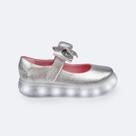 Tênis Led Pampili Sneaker Luz Mary Jane Prata Rosa 483.014