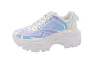 Tênis LUCKY STEP femininos dos anos 90 Chunky Platform White Hologram