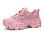 Tênis LUCKY STEP femininos dos anos 90, robustos, plataforma, strass, rosa