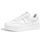 Tênis LUCKY STEP Platform, moda feminina, couro branco