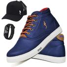 Tênis Masculino Casual Cano Alto + Boné + Relógio Kit 3