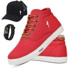 Tênis Masculino Casual Cano Alto + Boné + Relógio Kit 3 Tênis Masculino Casual Cano Alto + Boné + Relógio Kit 3