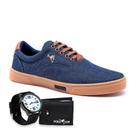 Tênis Masculino Casual Em Lona Polo Joy Solado Reto + Relógio + Carteira
