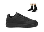 Tênis Masculino Preto Casual Urbano Academia Cano Baixo + 1 Par Meia