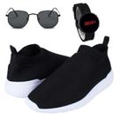 Tênis Masculino Super Leve Confortável Preto + Relógio Digital Silicone + Óculos Hexagonal Preto