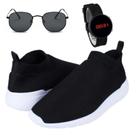 Tênis Masculino Super Leve Confortável Preto + Relógio Digital Silicone + Óculos Hexagonal Preto