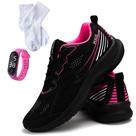 Tenis Para Corrida Feminino Polo Running Super Leve Kit Meia Relogio