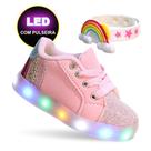 Tenis Pemania Infantil Menina Arco Iris Luz Led Com Pulseira Rosa