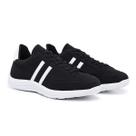 Tenis Preto Listras Branco Solado Branco Cadarço