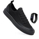 Tenis Sapatenis Casual Calce Facil Preto Cano Baixo Nylon Sola Reta Confortável + Relógio Tenis Sapatenis Casual Calce Facil Preto Cano Baixo Nylon Sola Reta Confortável + Relógio