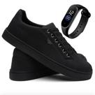 Tênis Sapatênis Masculino Casual Solado Costurado Preto + Relógio Led Digital