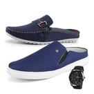 Tênis Slip e Mocassim Mule Masculino Kit 2 Pares LA FAIRE com Relógio - Azul