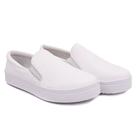 Tênis Slip On de Couro Liso Sola Alta de Elástico Cor Branco