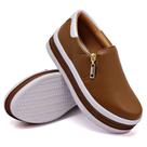 Tênis Slip On Feminino Casual Calce Fácil Zíper Sola Borracha Leve Listra Estilo Conforto