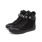 Tenis Sneaker Cano Alto Couro Unissex Todo Preto Com Piramide Prata