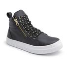 Tênis Sneaker Cano Alto Feminino Cadarço Zíper Estilo Macio Preto Tênis Sneaker Cano Alto Feminino Cadarço Zíper Estilo Macio Preto
