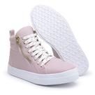 Tênis Sneaker Cano Alto Feminino Cadarço Zíper Estilo Macio Rosa