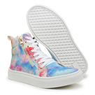 Tênis Sneaker Cano Alto Feminino Cadarço Zíper Estilo Macio Rosa Flor