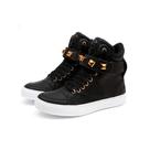 Tênis Sneaker Feminino Piramide Cano Alto Fitness Academia Caveira Couro Legítimo 10100 Preto Dourad