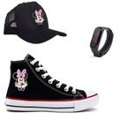 Tênis Star Minnie Mouse Boné + Relógio Infantil All Botinha Adulto Feminino